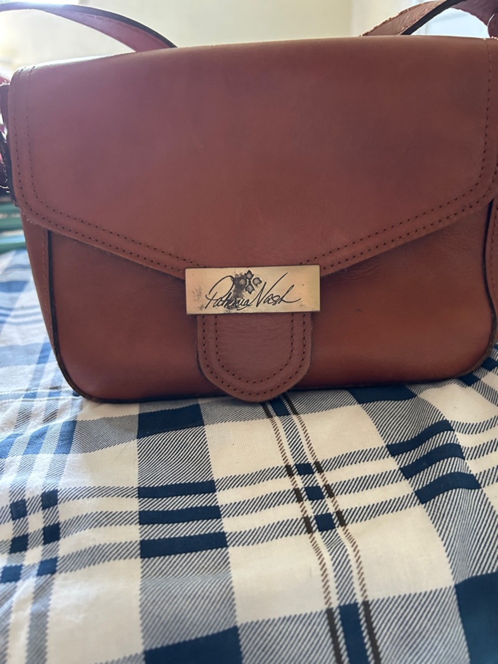 Patricia Nash Cognac Leather Crossbody with Signature Plaque